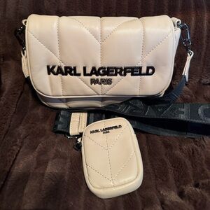 Karl Lagerfeld Beige Quilted Crossbody Set